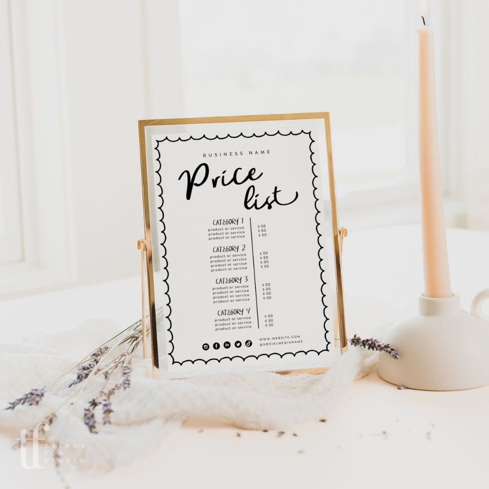 Cute Price List Menu Canva Template | Rose - Trendy Fox Studio