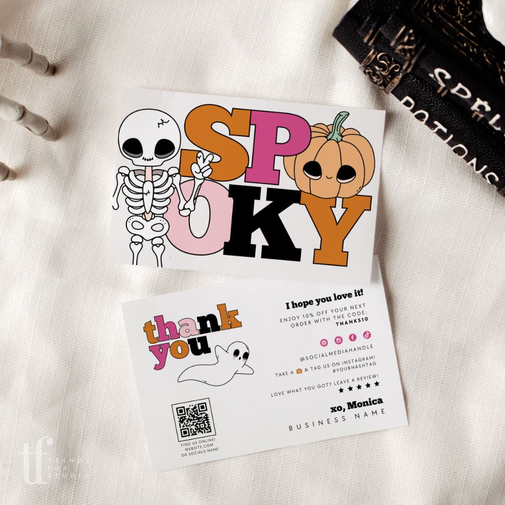 Cute & Spooky Halloween Business Thank You Card Editable Canva Template - Trendy Fox Studio