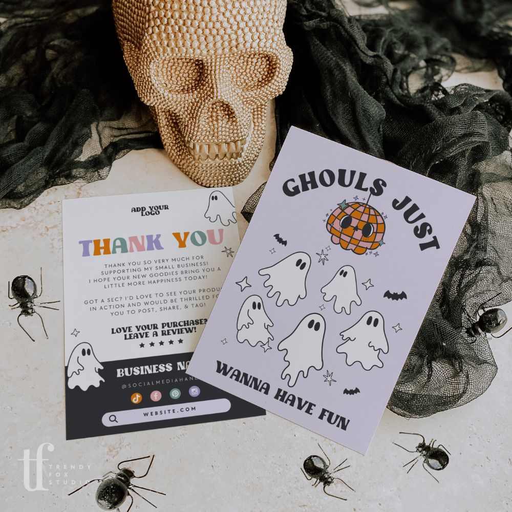 Disco Ghost Halloween Business Thank You Card Canva Template - Trendy Fox Studio