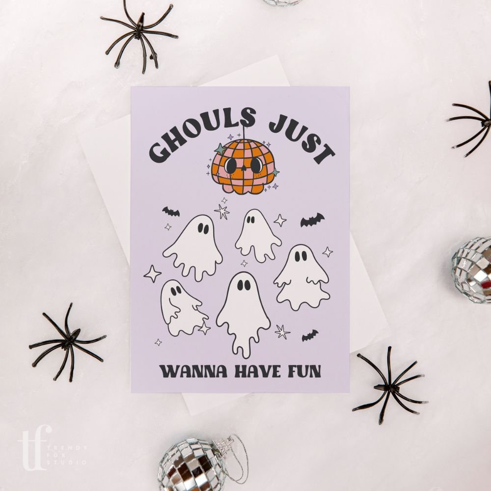 Disco Ghost Halloween Business Thank You Card Canva Template - Trendy Fox Studio