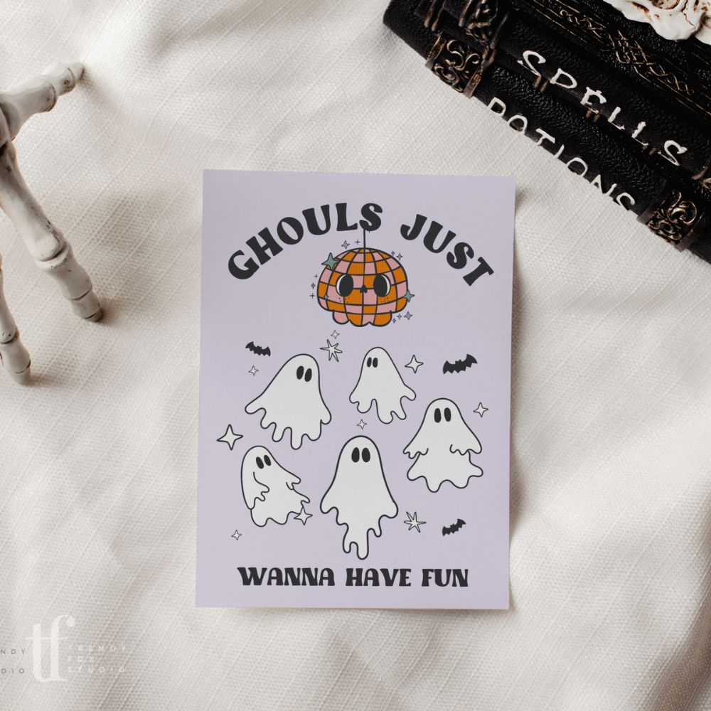 Disco Ghost Halloween Business Thank You Card Canva Template - Trendy Fox Studio