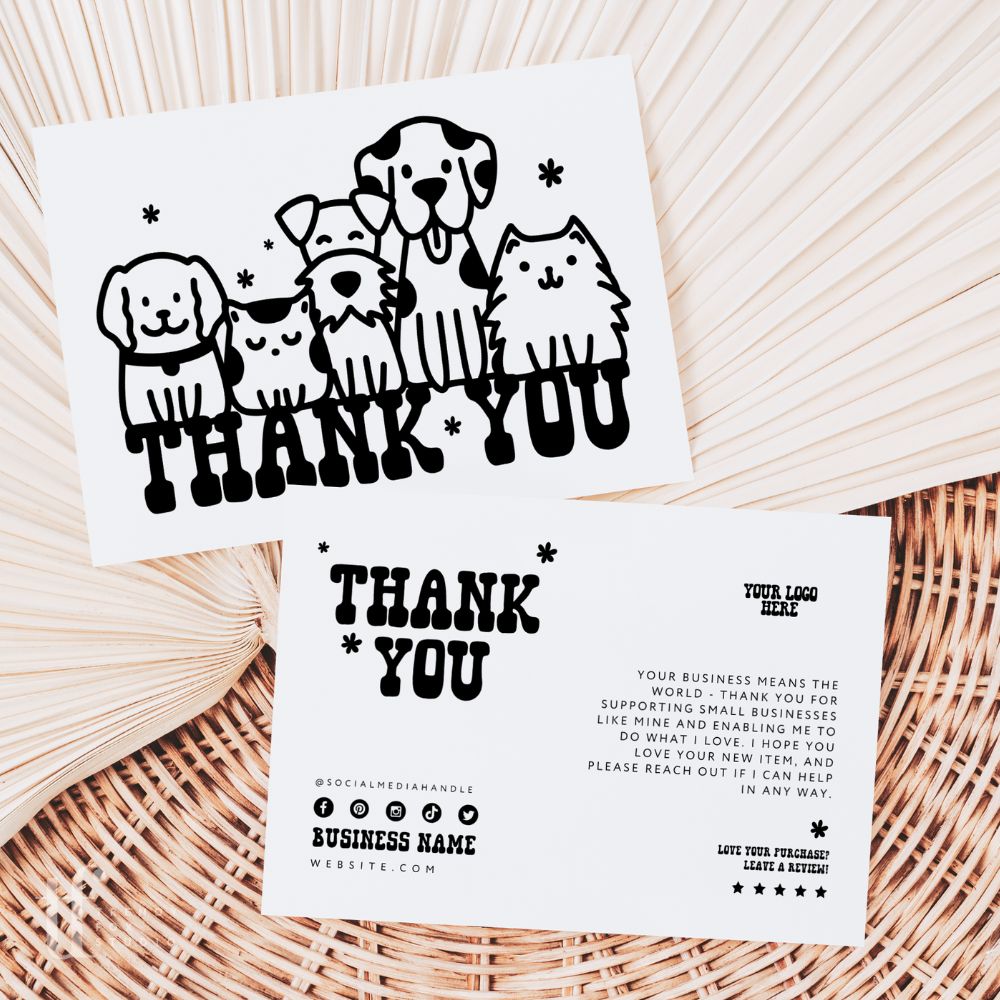 Editable Pet Business Thank You Card, Printable Animal Business Postcard | Canva Template - Trendy Fox Studio