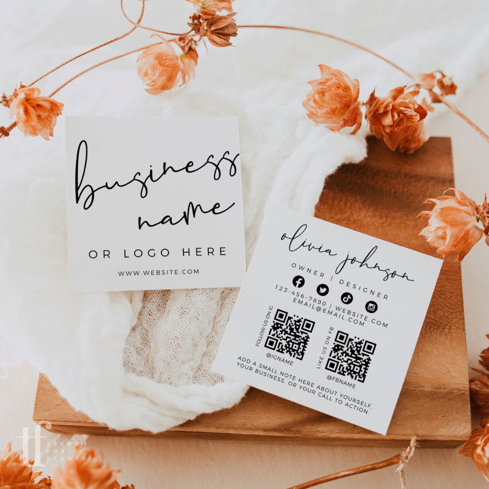Feminine Square Business Card with QR Code Canva Template | Andi - Trendy Fox Studio