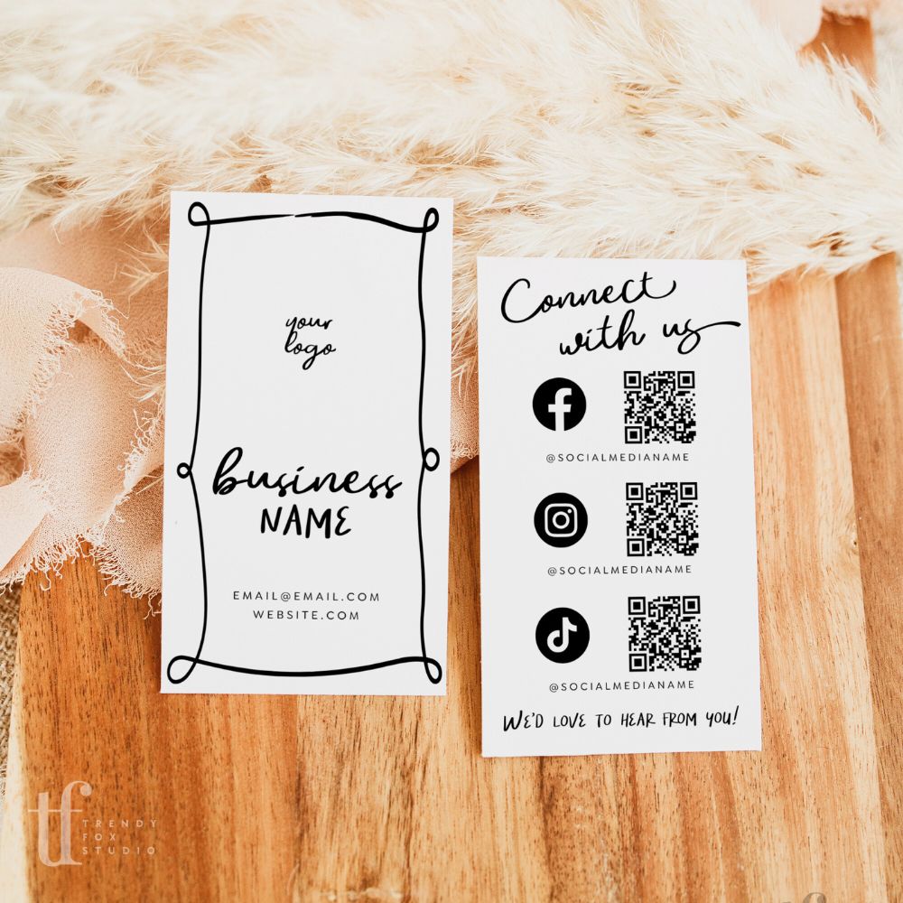 Fun Social Media Connect with Us Business Card Canva Template | Rose - Trendy Fox Studio