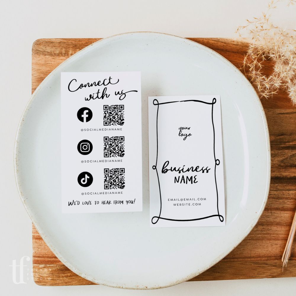 Fun Social Media Connect with Us Business Card Canva Template | Rose - Trendy Fox Studio