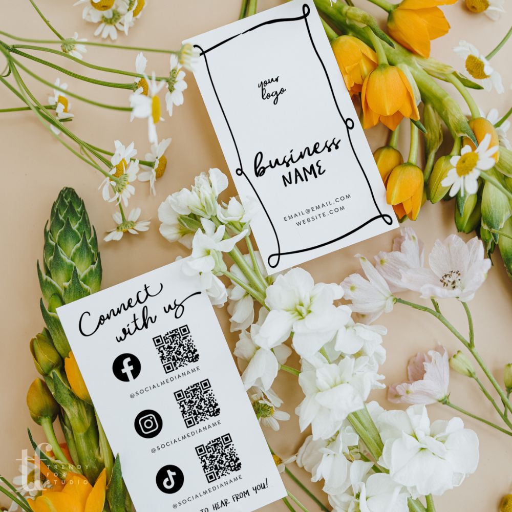 Fun Social Media Connect with Us Business Card Canva Template | Rose - Trendy Fox Studio