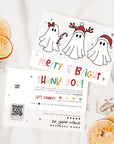 Ghost Christmas Business Thank You Card Canva Template | Boho Rainbow Spooky Holiday - Trendy Fox Studio