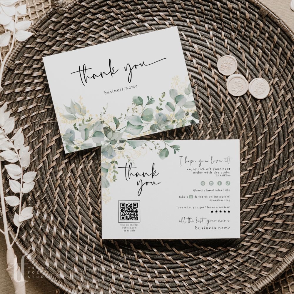 Greenery Botanical Business Thank You Card with QR Code Canva Template | Brie - Trendy Fox Studio