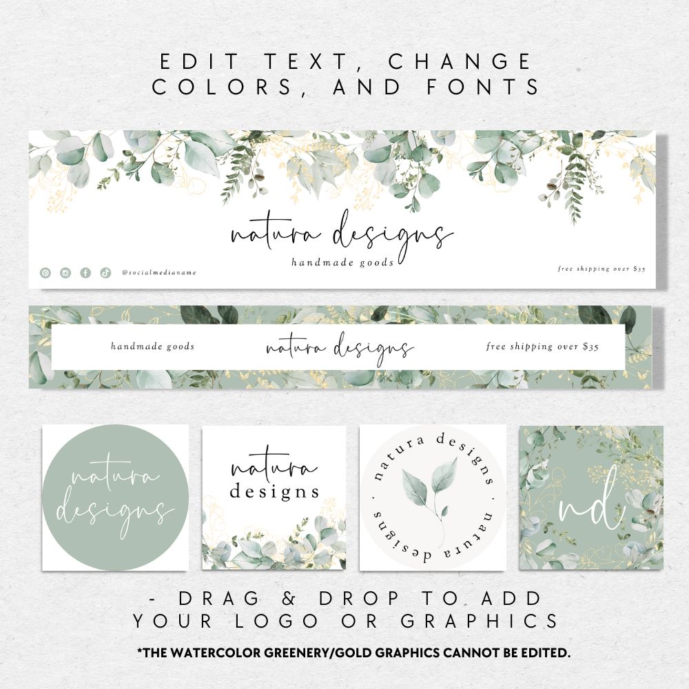 Greenery Botanical Etsy Shop Kit Canva Template | Etsy Banner, Listing Photos, Icon | Brie - Trendy Fox Studio