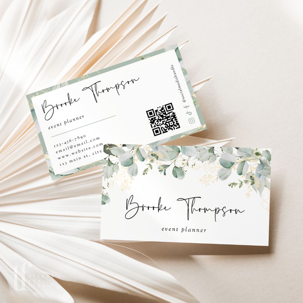 Greenery Business Card with QR Code Canva Template | Brie - Trendy Fox ...