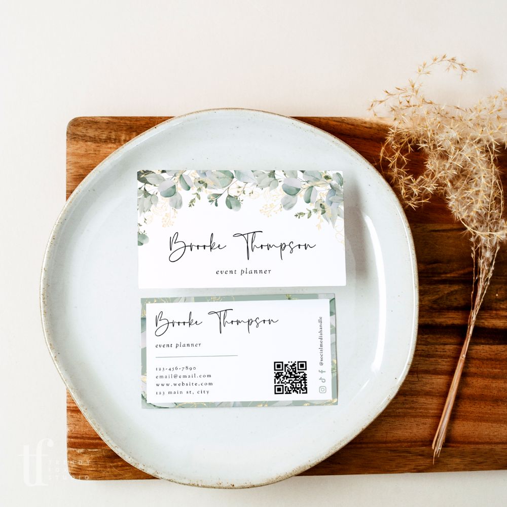 Greenery Business Card with QR Code Canva Template | Brie - Trendy Fox Studio