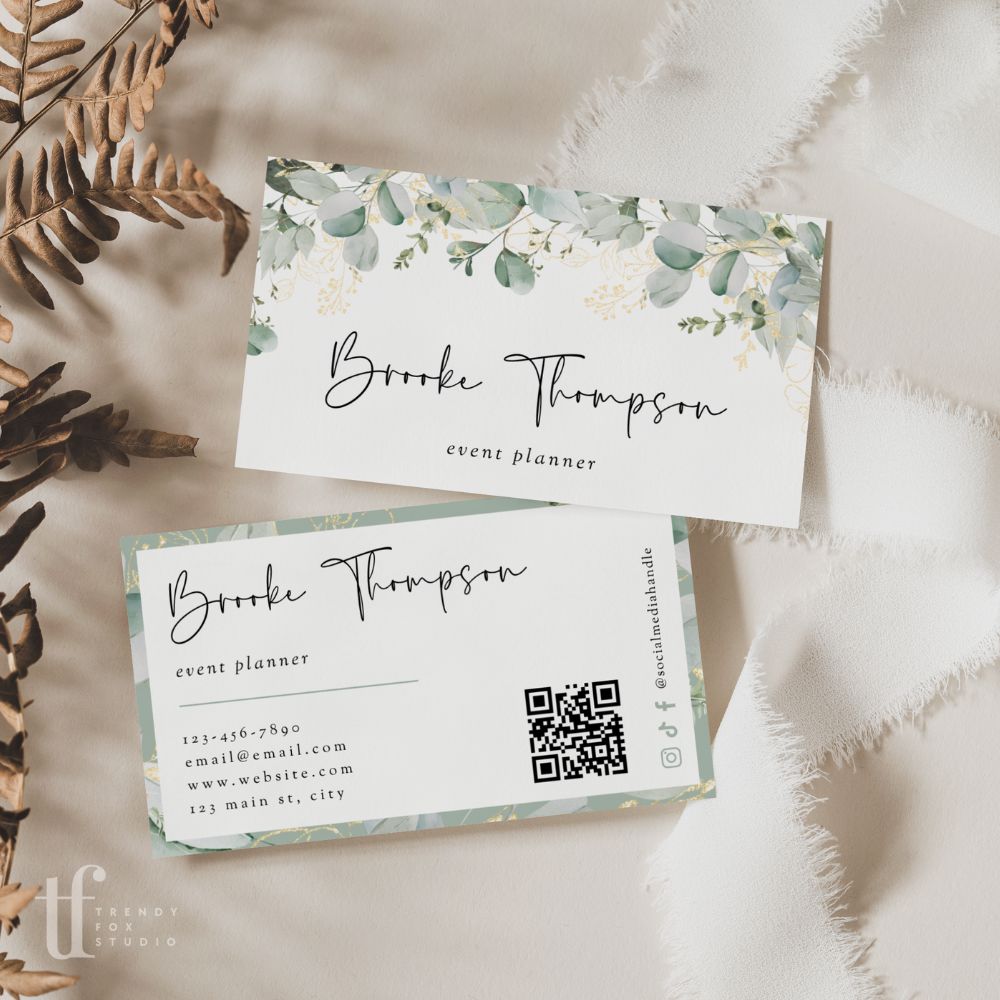 Greenery Business Card with QR Code Canva Template | Brie - Trendy Fox Studio