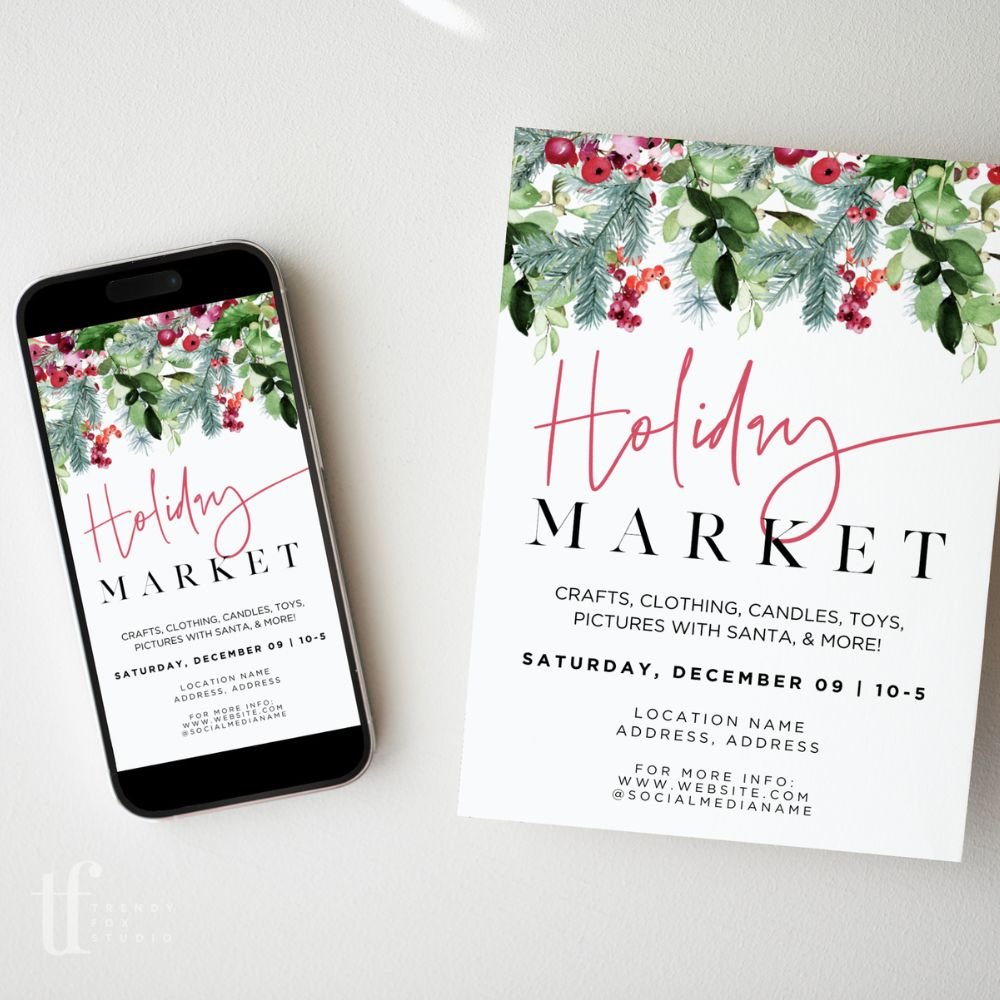 Greenery Christmas Pop - Up Event Flyer Canva Template - Trendy Fox Studio