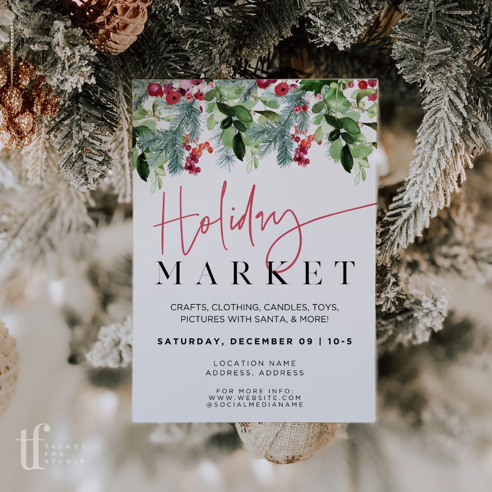 Greenery Christmas Pop - Up Event Flyer Canva Template - Trendy Fox Studio