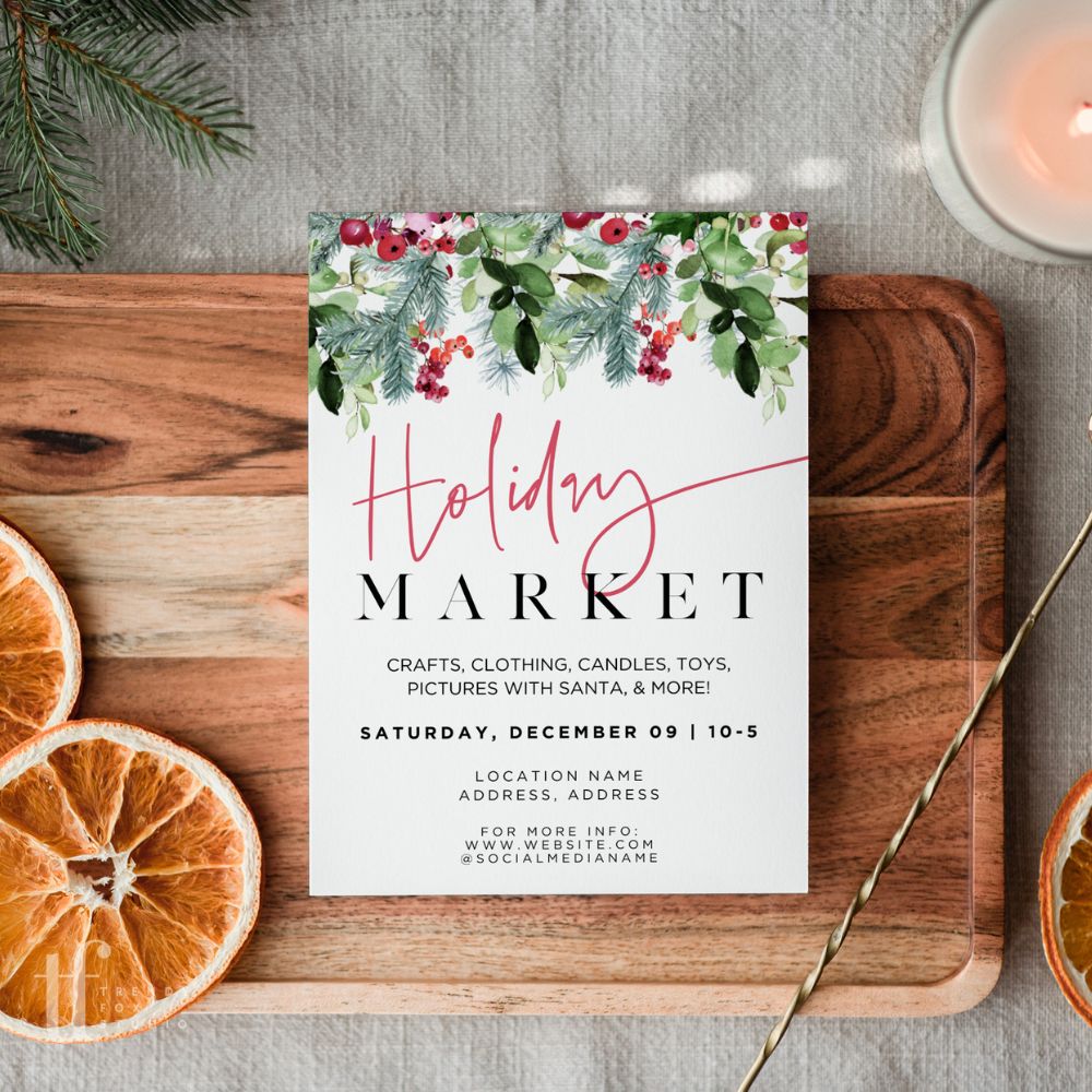 Greenery Christmas Pop - Up Event Flyer Canva Template - Trendy Fox Studio