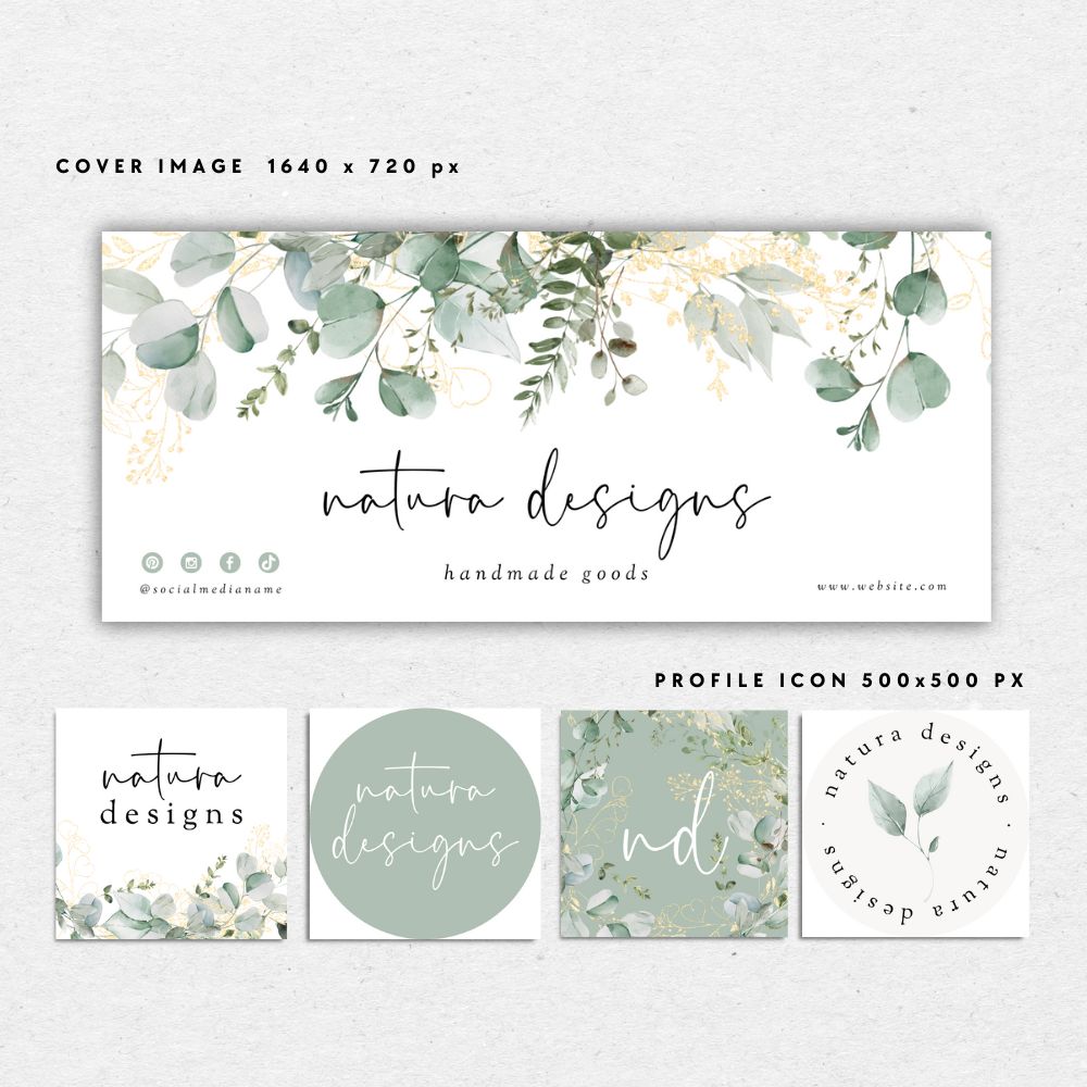 Greenery Gold Botanical Facebook Cover Branding Set Canva Template | Brie - Trendy Fox Studio