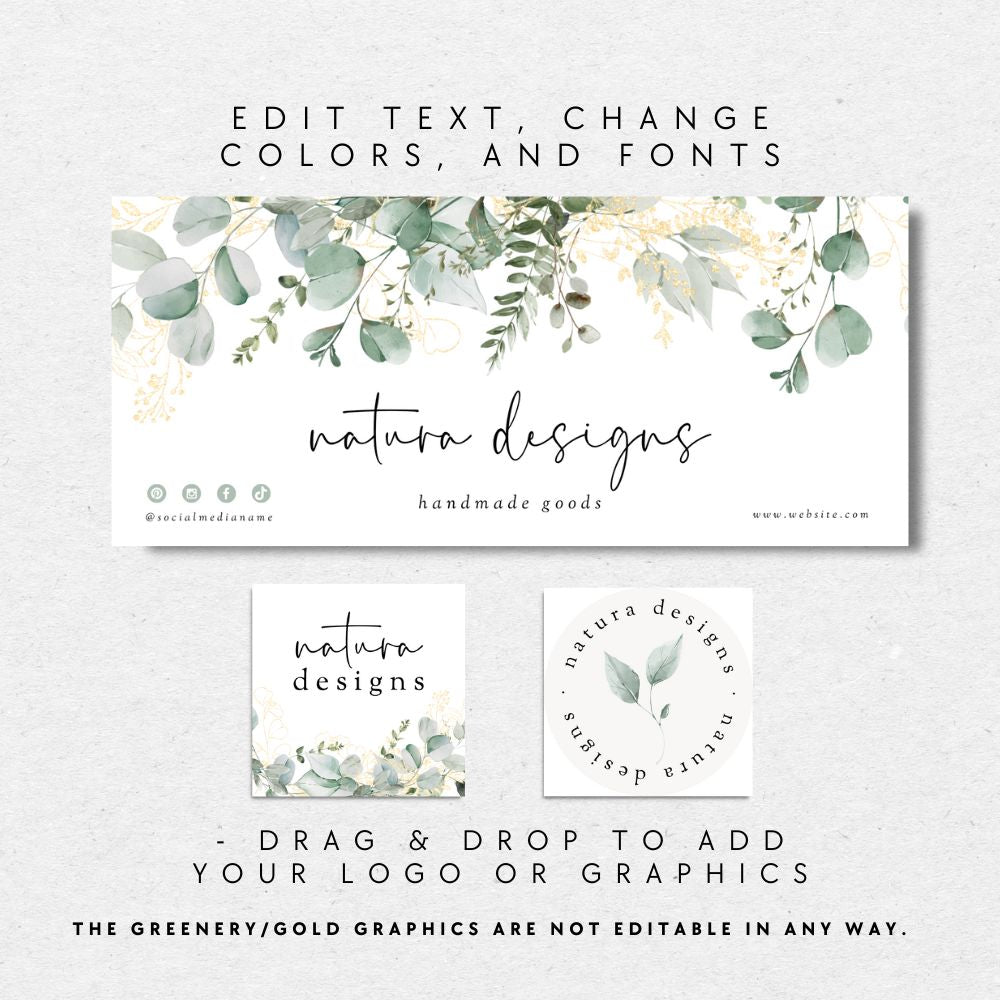 Greenery Gold Botanical Facebook Cover Branding Set Canva Template | Brie - Trendy Fox Studio