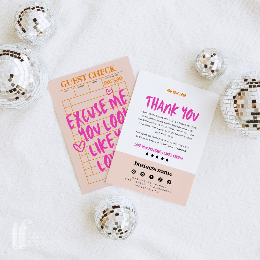 Guest Check Business Thank You Card Canva Template | You Look Like You Love Me - Trendy Fox Studio