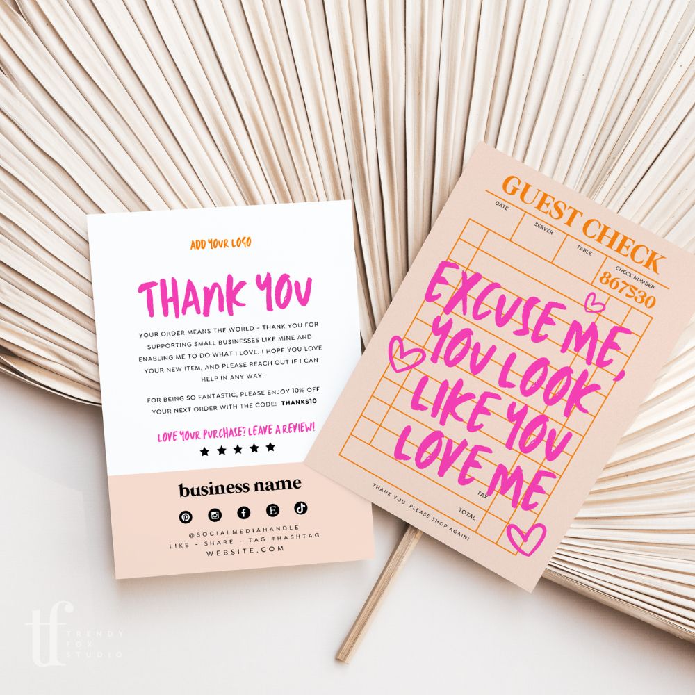 Guest Check Business Thank You Card Canva Template | You Look Like You Love Me - Trendy Fox Studio