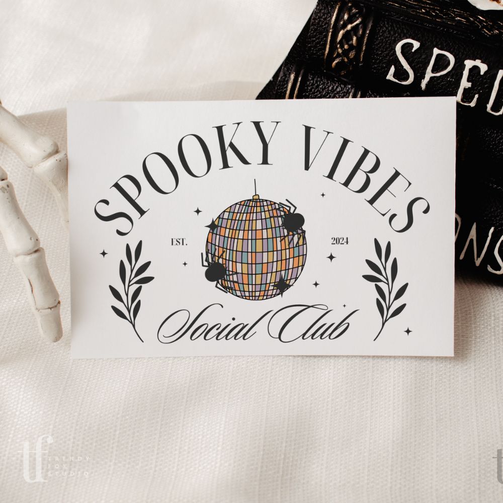Halloween Social Club Business Thank You Card Canva Template | Goth Disco Ball - Trendy Fox Studio