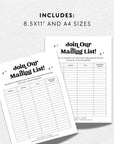 Retro Email Sign Up Form, Printable Email Collection Sheet Canva Template | Dani