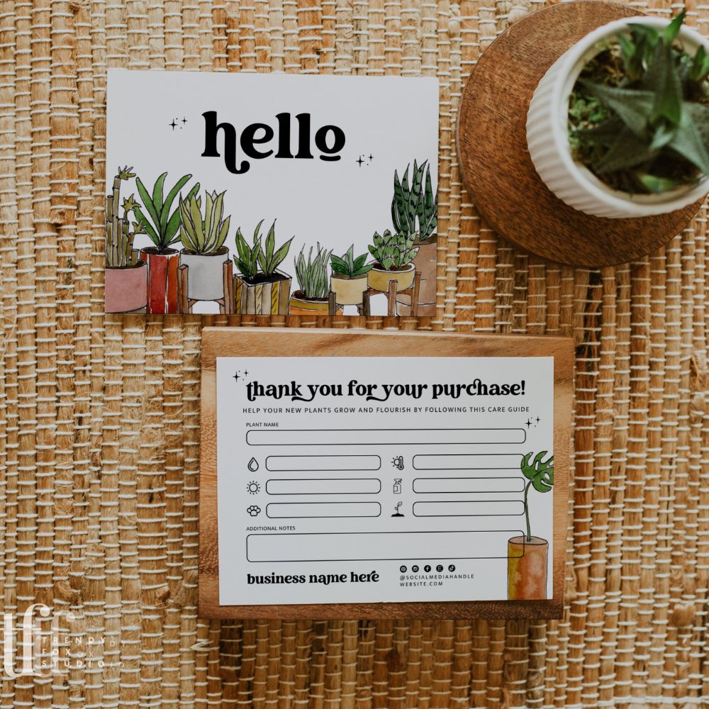 Indoor Plant Care Guide Business Thank You Card Canva Template | Dani - Trendy Fox Studio