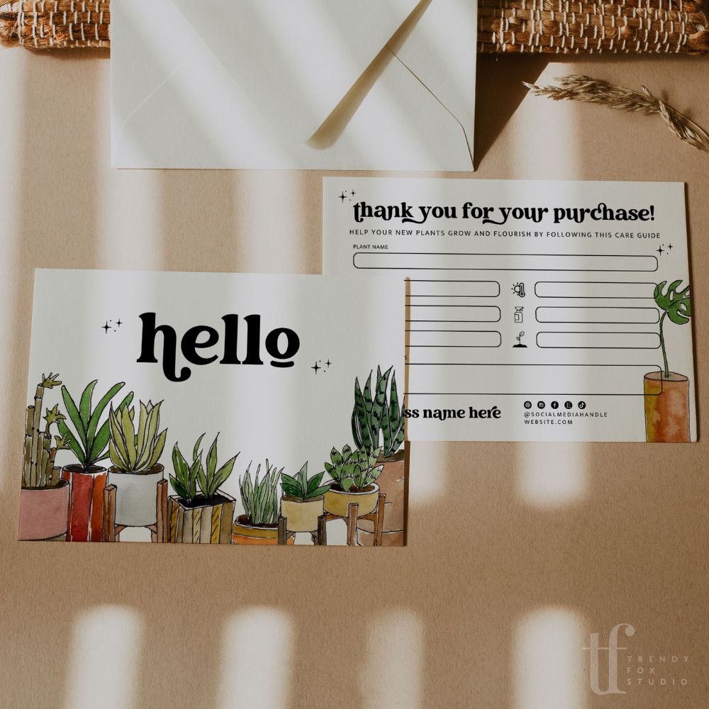 Indoor Plant Care Guide Business Thank You Card Canva Template | Dani - Trendy Fox Studio