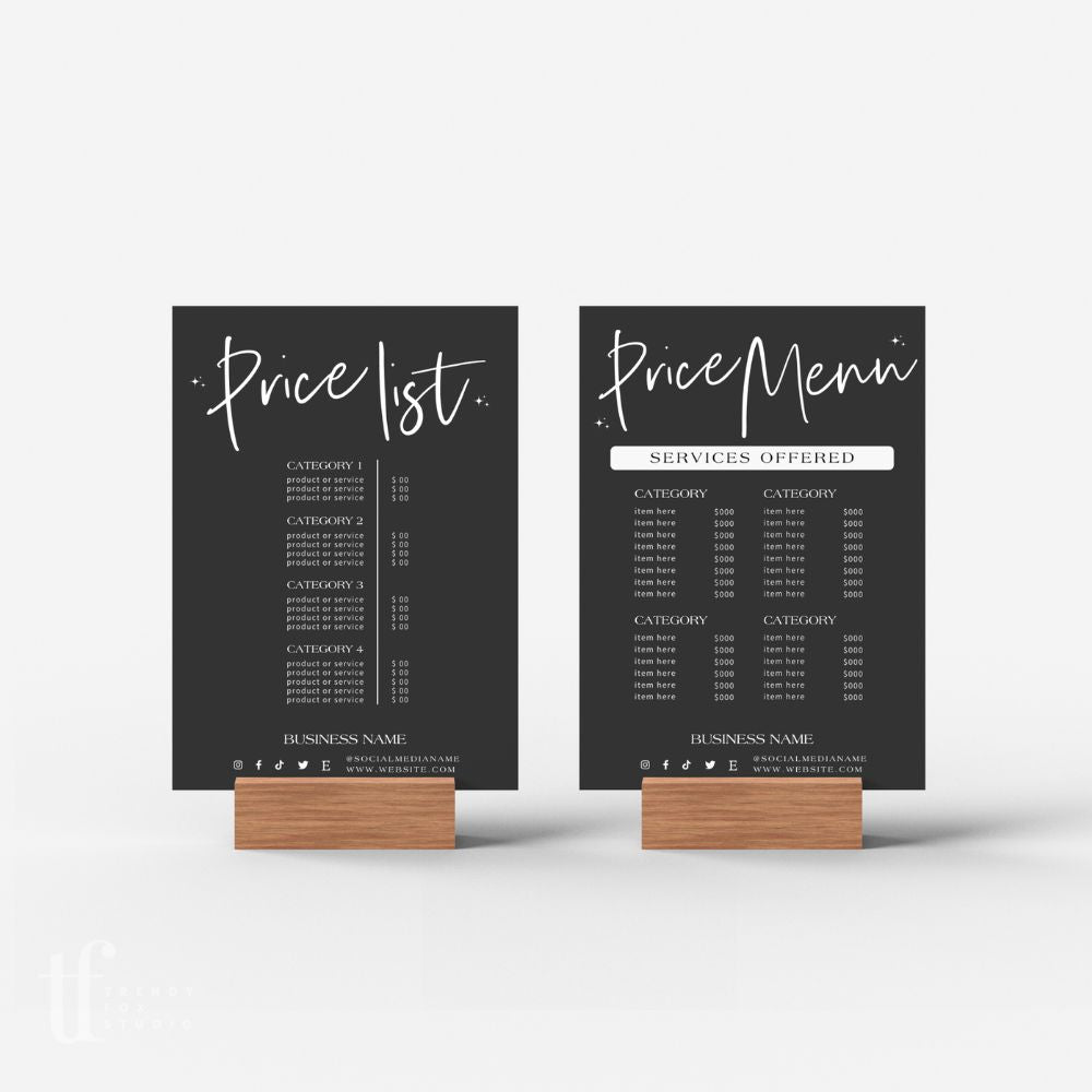 Luxe Black Scan to Pay Sign & Price List Sign Canva Template | Ashe - Trendy Fox Studio