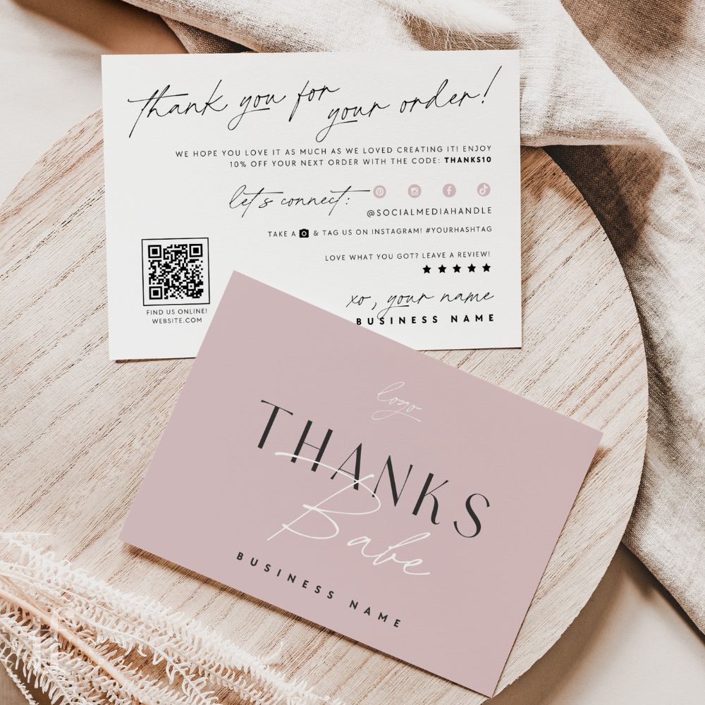 Luxe Blush Pink Business Thank You Card Canva Template with QR Code - Trendy Fox Studio