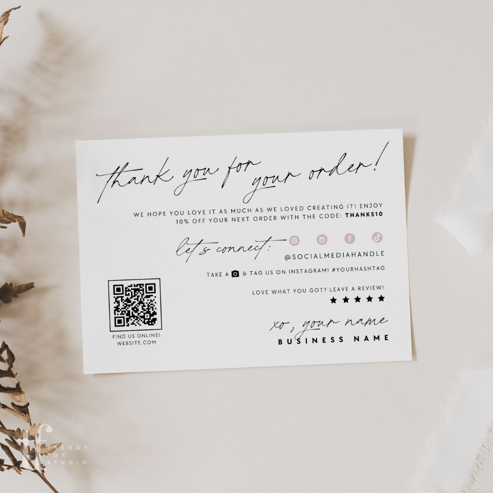 Luxe Blush Pink Business Thank You Card Canva Template with QR Code - Trendy Fox Studio