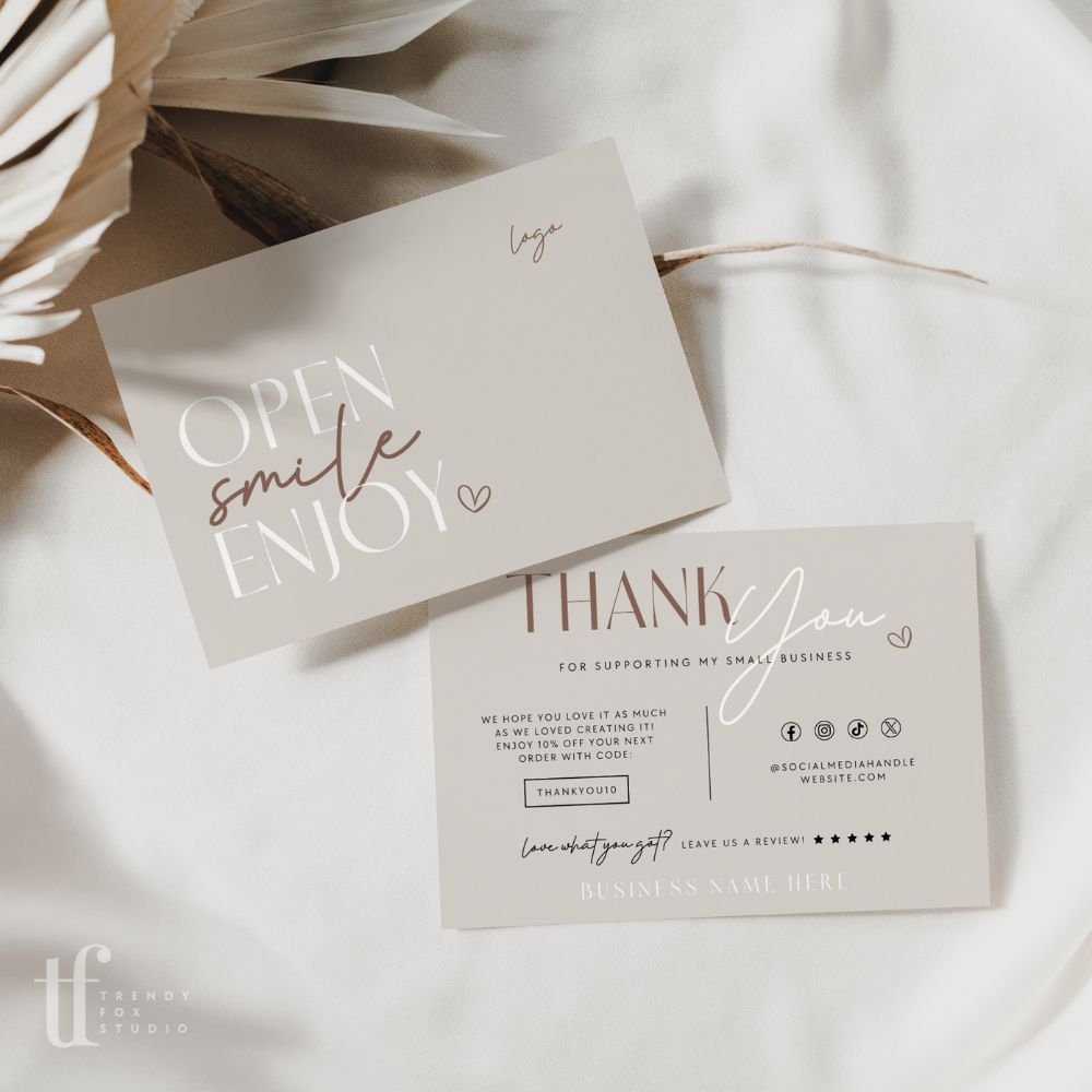 Luxe Boho Business Thank You Card Canva Template | Nora - Trendy Fox Studio