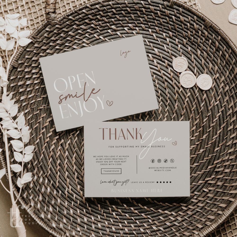 Luxe Boho Business Thank You Card Canva Template | Nora - Trendy Fox Studio