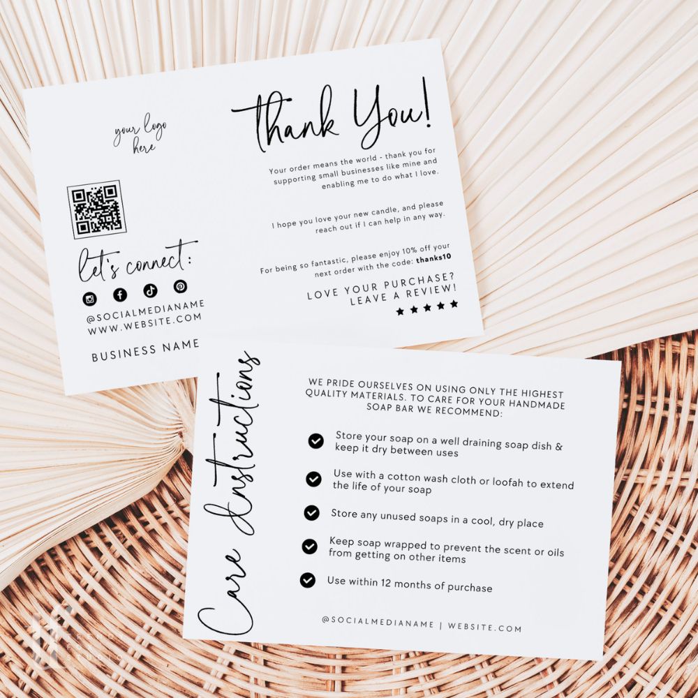 Luxe Soap Care Card with QR Code, Business Thank You Canva Template | Rylee - Trendy Fox Studio