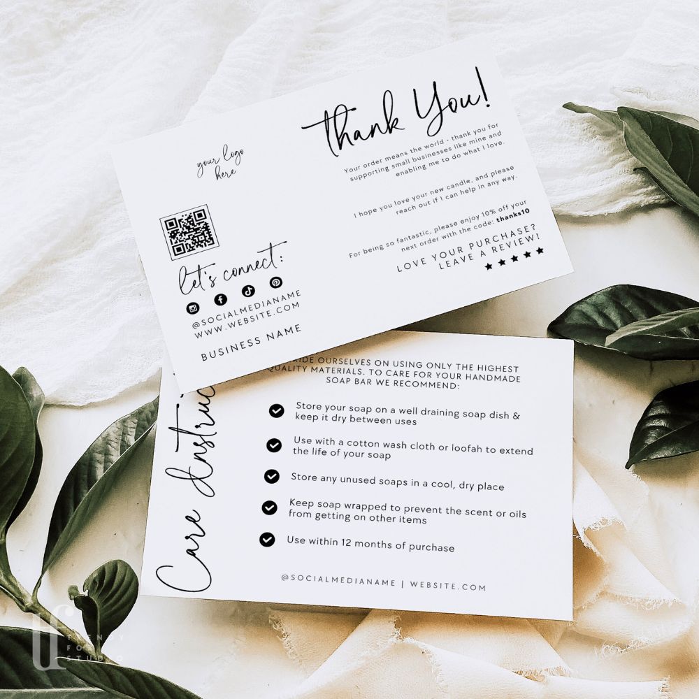 Luxe Soap Care Card with QR Code, Business Thank You Canva Template | Rylee - Trendy Fox Studio