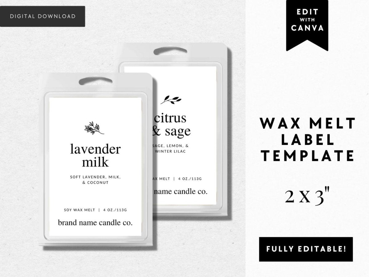 Minimal Botanical Wax Melt Label Canva Template - Trendy Fox Studio