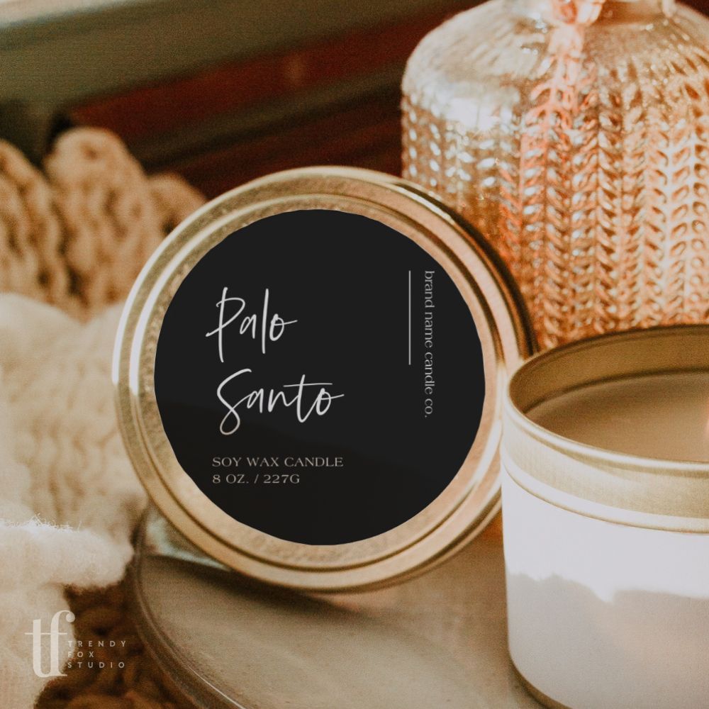 Minimalist Round Black Candle Label Canva Template | Ashe - Trendy Fox Studio