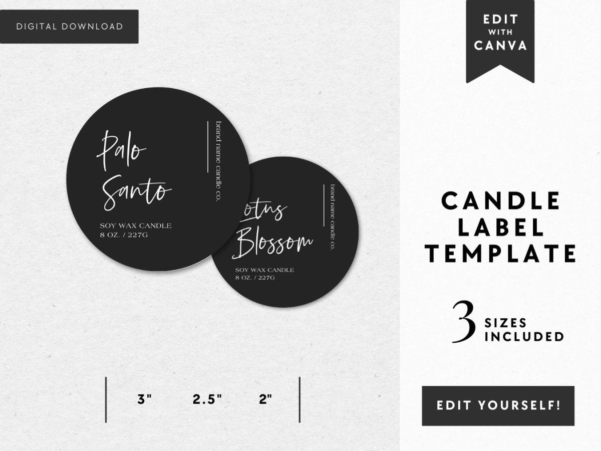 Minimalist Round Black Candle Label Canva Template | Ashe - Trendy Fox Studio