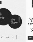 Minimalist Round Black Candle Label Canva Template | Ashe - Trendy Fox Studio