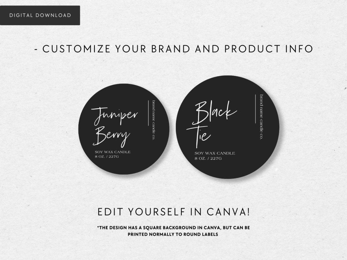 Minimalist Round Black Candle Label Canva Template | Ashe - Trendy Fox Studio