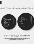 Minimalist Round Black Candle Label Canva Template | Ashe - Trendy Fox Studio