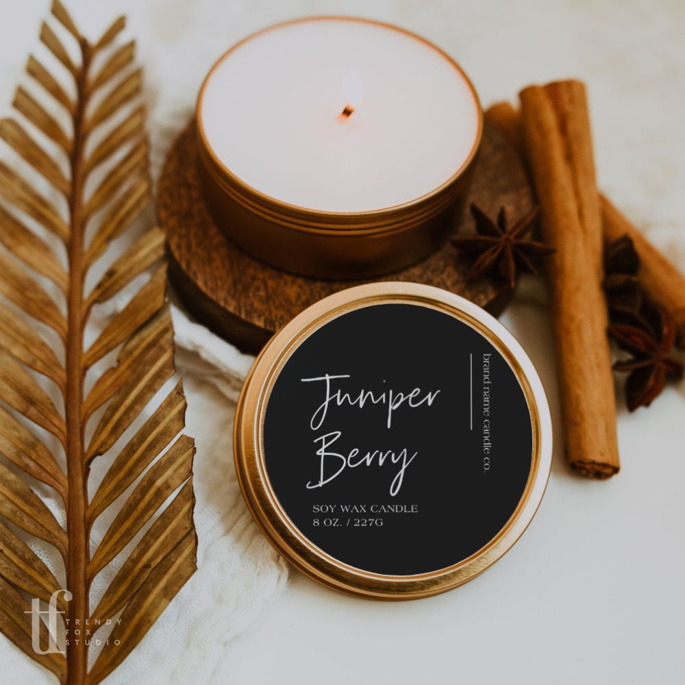 Minimalist Round Black Candle Label Canva Template | Ashe - Trendy Fox Studio