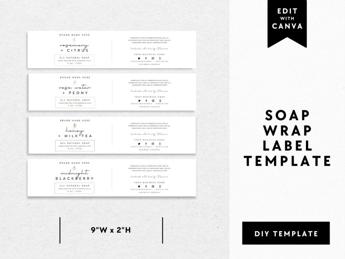 Minimalist Soap Bar Wrap Band Label Canva Template - Trendy Fox Studio