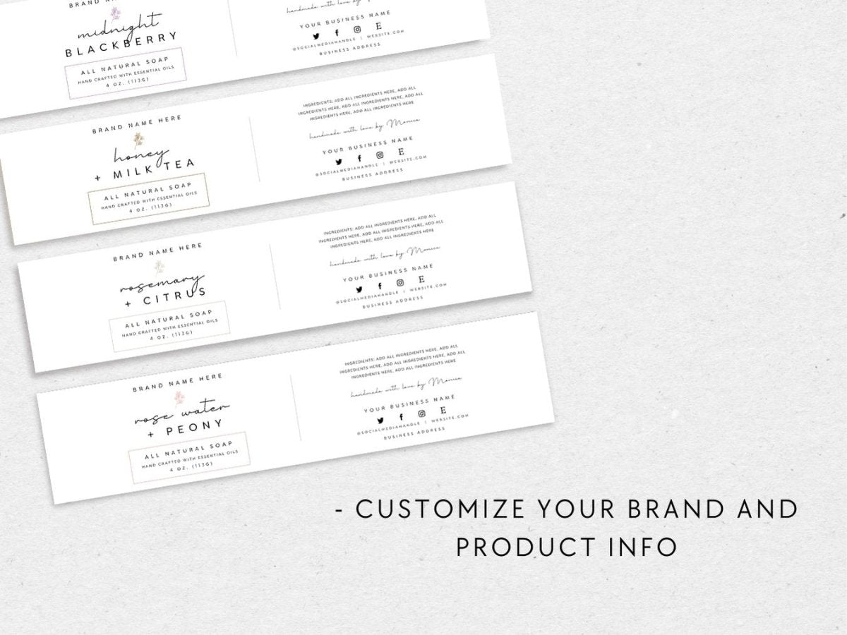 Minimalist Soap Bar Wrap Band Label Canva Template - Trendy Fox Studio