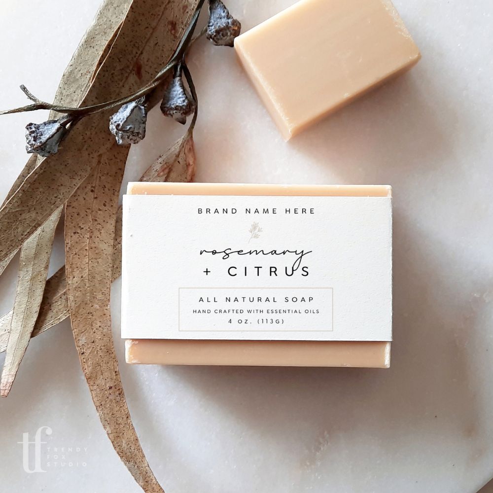 Minimalist Soap Bar Wrap Band Label Canva Template - Trendy Fox Studio