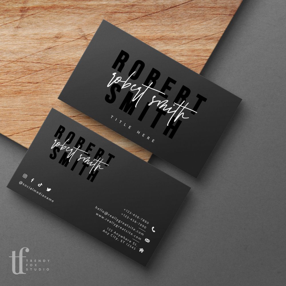 Modern Black Business Card Canva Template | Skye - Trendy Fox Studio