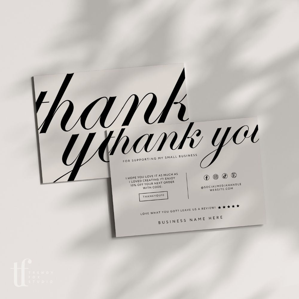 Modern Chic Business Thank You Card Canva Template - Trendy Fox Studio