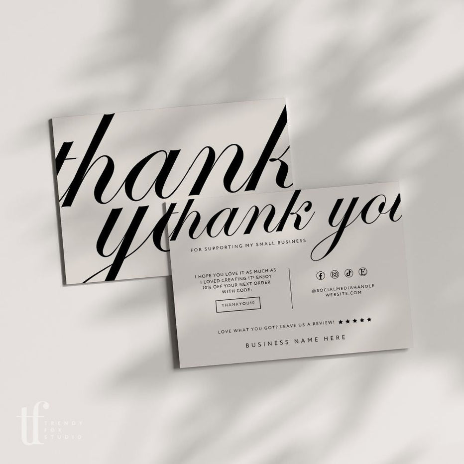 Modern Chic Business Thank You Card Canva Template - Trendy Fox Studio