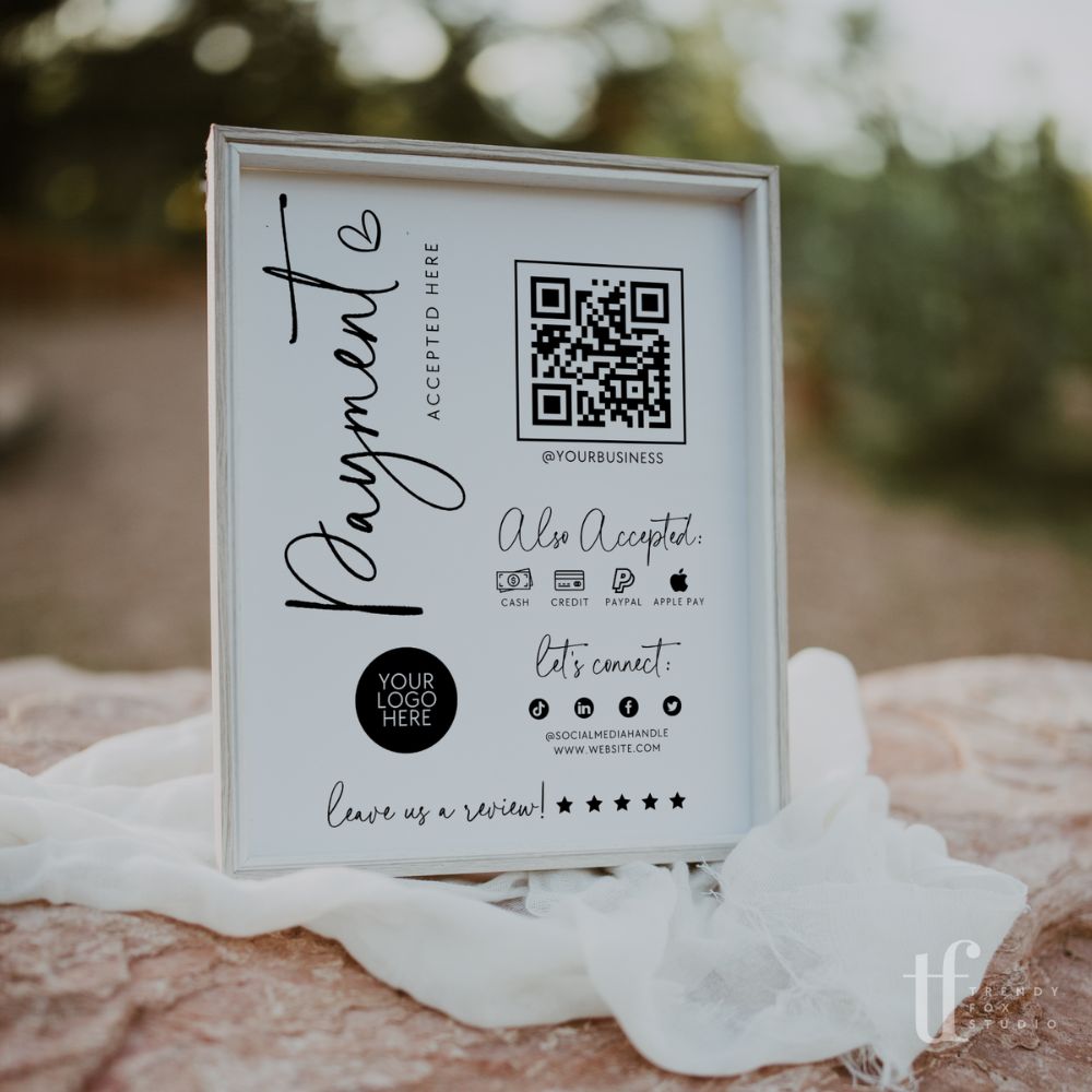 Modern Elegant Scan to Pay QR Code Sign, Accepted Payments Sign Canva Template | Rylee - Trendy Fox Studio