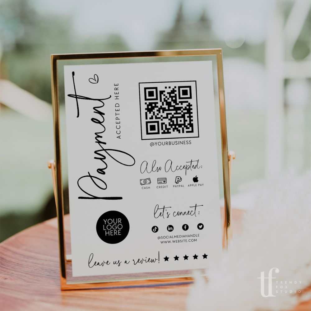 Modern Elegant Scan to Pay QR Code Sign, Accepted Payments Sign Canva Template | Rylee - Trendy Fox Studio