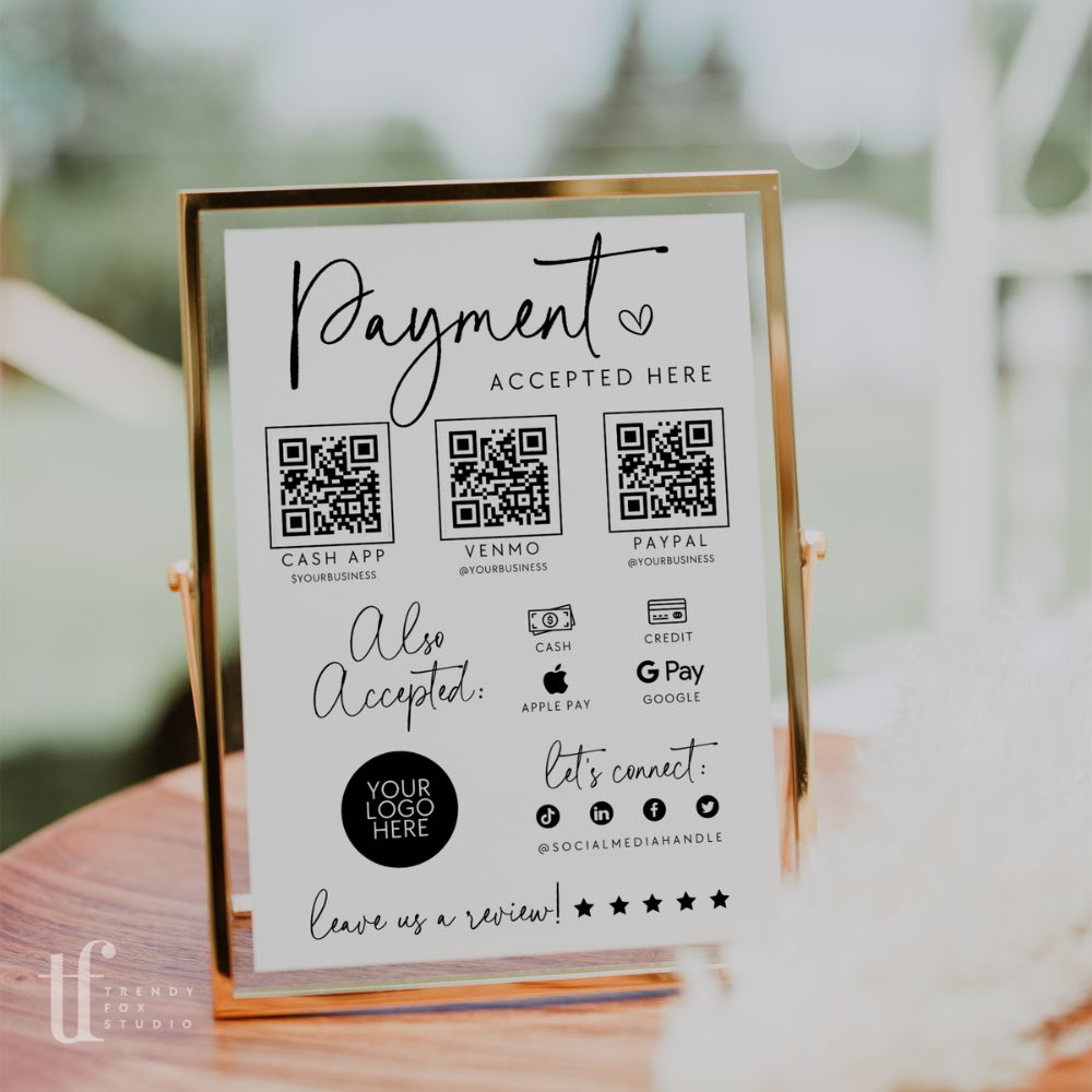 Modern Elegant Scan to Pay Sign, Accepted Payments Sign Canva Template | Rylee - Trendy Fox Studio